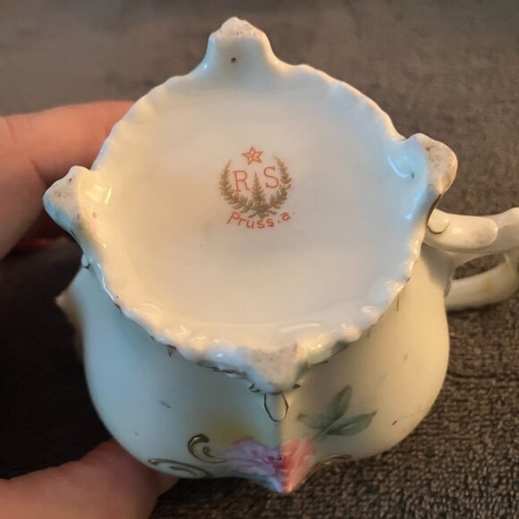 The RS Prussia China Tea Set includes a creamer, sugar bowl, and candy dish, all - Picture 4 of 13